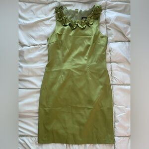 green dress with floral neckline